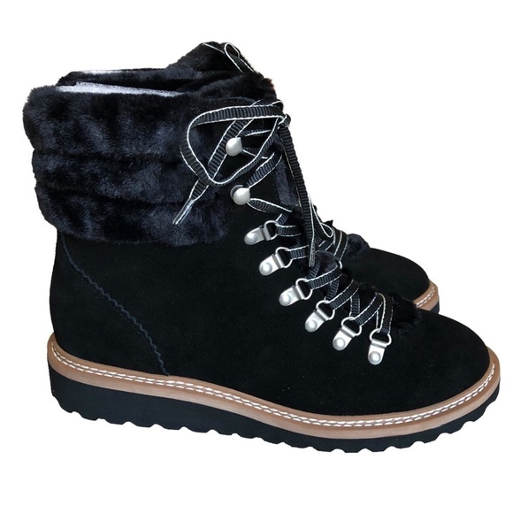 Splendid NWT Evita Lace Up Suede Faux Fur Trim Winter Boot Black Size 10 - Picture 4 of 15